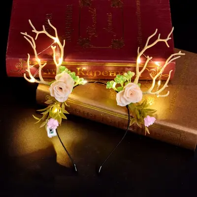 Shiny Deer Antler Headband with Flashing LED Lights for Christmas Parties - 11