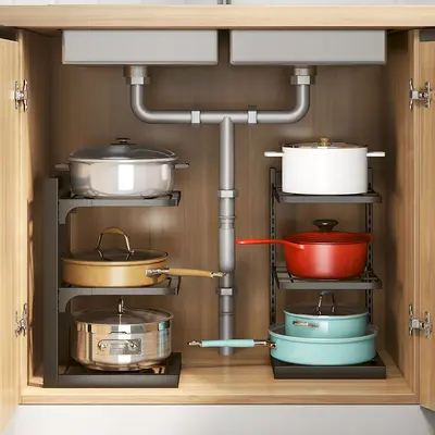 Multi-tier adjustable kitchen cookware rack