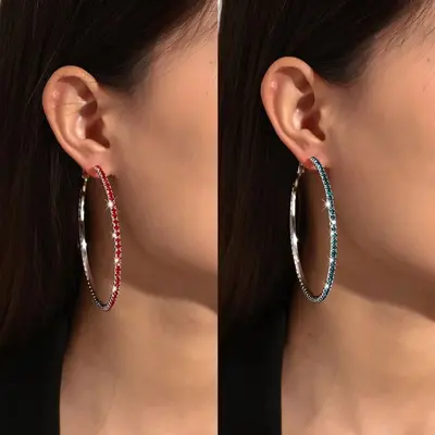 European and American bright 8 cm large hoop earrings for women, fashionable and trendy cross-border earrings, diamond-studded music festival party earrings