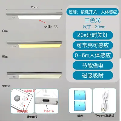 Wireless Magnetic Aluminum LED Cabinet Light with Human Body Sensor