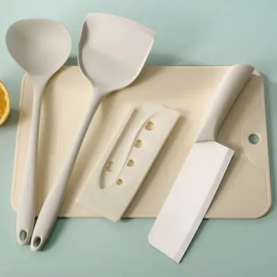 Kitchen knife and cutting board with silicone spatula and spoon - 12