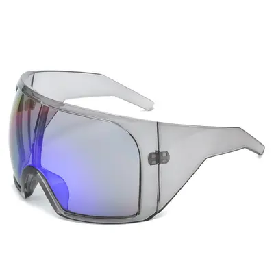 Large-Frame Wraparound Sunglasses for Women and Men, Futuristic One-Piece Shield - 11