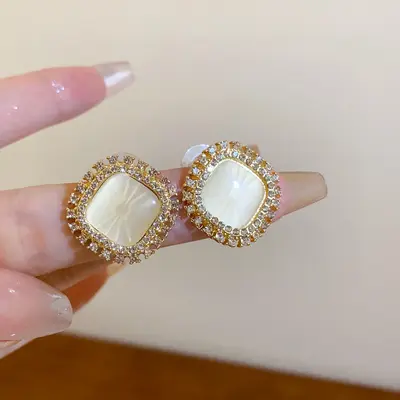 Silver needle stud earrings women's, vintage, gold-tone, versatile - 9