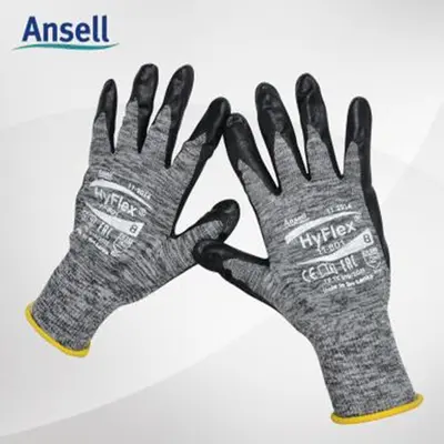 ANSELL HyFlex 11-801 Protective Gloves, Black Foam Nitrile Palm Coating