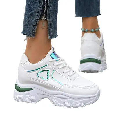 Women's Chunky Dad Sneakers with Hidden Heel, Plus Size, White