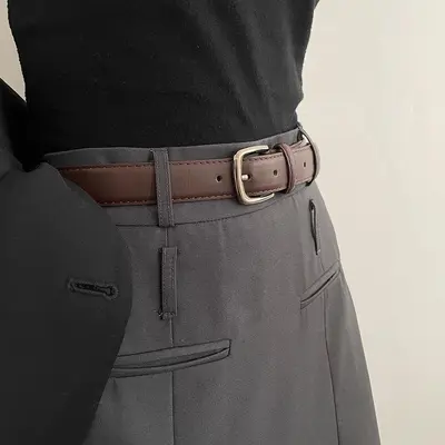 Men's belt, Korean style, student fashion, youth, Hong Kong style, simple, versatile, personalized, casual, women's black thin belt