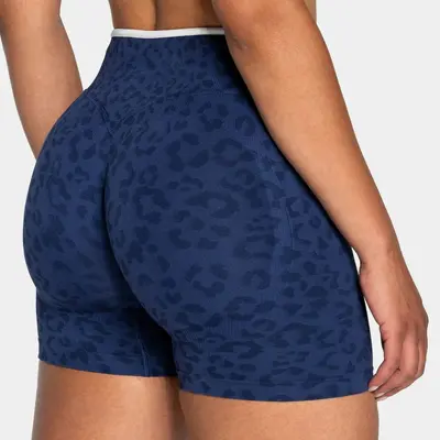 Seamless Leopard Print Yoga Shorts with Peach Lift Design - 6