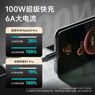 3 m Braided USB Type-C Data and Charging Cable, 120W, 6A, Huawei Honor Compatible