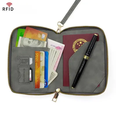 RFID korumalı pasaport cüzdanı, fermuar kapanış, büyük kapasite - 4