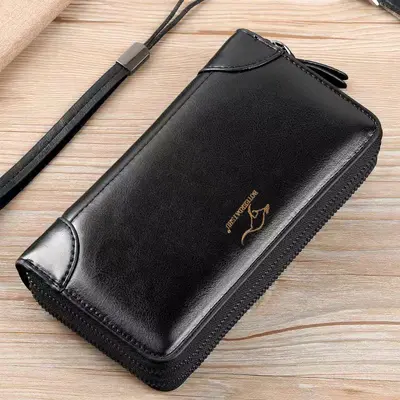 Men's Soft Leather Clutch Wallet with Anti-Theft Protection, Double Zip - 7