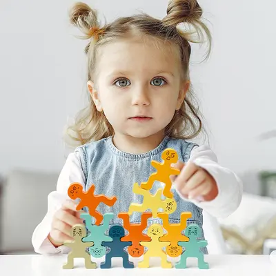 Wooden Cute Figure Stacking Blocks Toy, Balance Puzzle for Children - 5