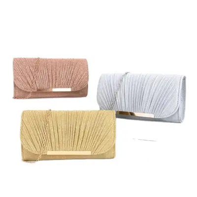 Pleated Round-Bottom Women's Evening Clutch with Glitter Finish - 6