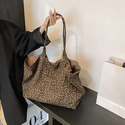 Leopard Print Canvas Tote Bag, 2025 Style, Large Capacity - 6