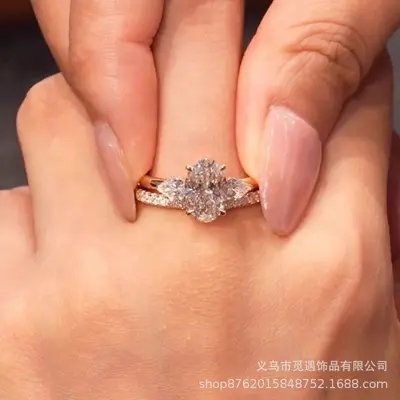 Water drop pave diamond stacking ring set for women - 4