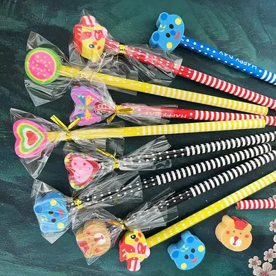 HB Pencil Set with Eraser Tops, Cartoon Design for Children