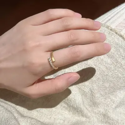 925纯银新款拉丝戒指女不掉色轻奢高级感小众设计交错锆石开口戒 - 6