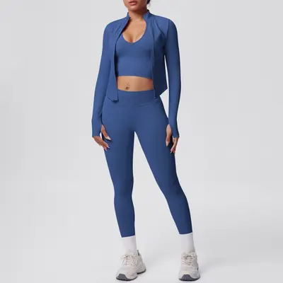 Seamless Solid Color Yoga Set, 3-Piece, Breathable, High Stretch - 11