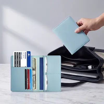 PU leather passport holder multi-card compartments