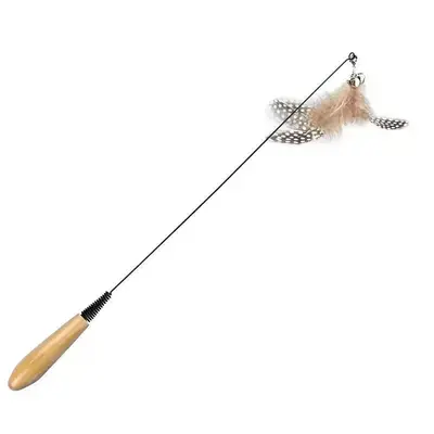 Cat Teaser Wand Long Pole Feather Replaceable Head, Bite Resistant - 7