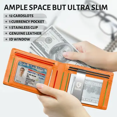 Men's Short Wallet with Money Clip and Card Holder