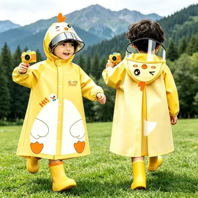 Çocuk yağmurluğu karikatür baskılı, su geçirmez okul ponchosu - 7