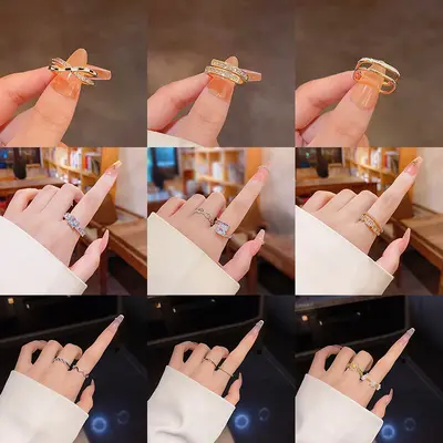 轻奢高级设计感珍珠戒指女小众ins风精致锆石指环开口戒指手饰品