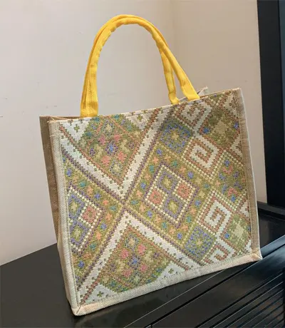 Cotton and Linen Bag, Ethnic Style, Jacquard Pattern - 10