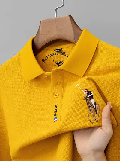 Erkek Nakışlı Pamuklu Uzun Kollu Polo Yaka Tişört, Sonbahar Modeli