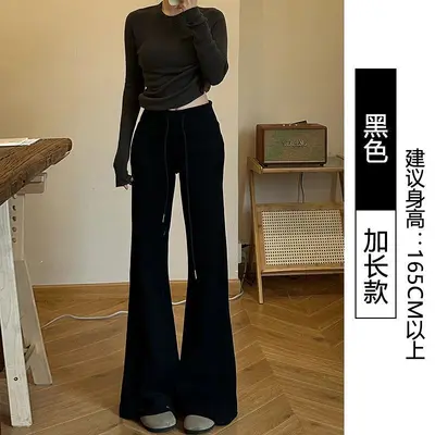 【婵兰】玫粉色秋季美式垂感显瘦运动微喇裤女休闲辣妹瑜伽卫裤 - 12
