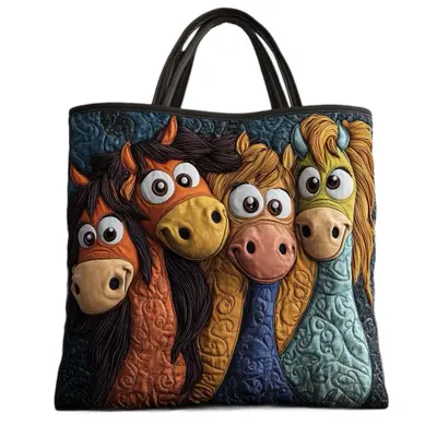 Handmade Tote Bag with Fox, Turtle and Book Pattern, Travel Bag - 8