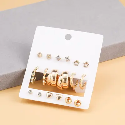 Multi-Pair Earring and Stud Set, Alloy Card-Mounted Earrings