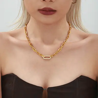 Sugar Cube INS Titanium Steel Jewelry Stainless Steel Micro-Plated Zircon Collarbone Necklace Bracelet Women European and American Simple and Elegant Set