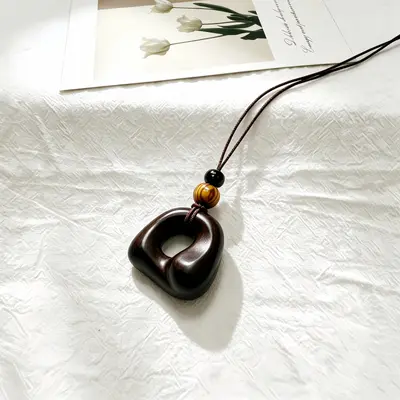Vintage brown pendant necklace, long sweater chain women's - 3