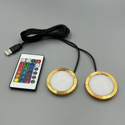 USB 5V RGB Remote-Controlled Ultra-Thin Round LED Cabinet Light, 8mm - 9