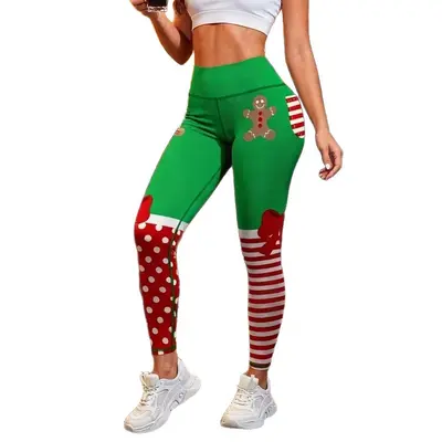 Noel baskılı kadın spor tayt, fitness ve yoga pantolonu