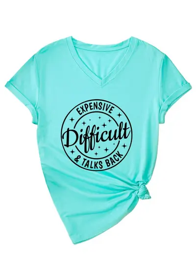 Kısa kollu V yaka kadın t-shirt, şık ve moda tasarım - 10