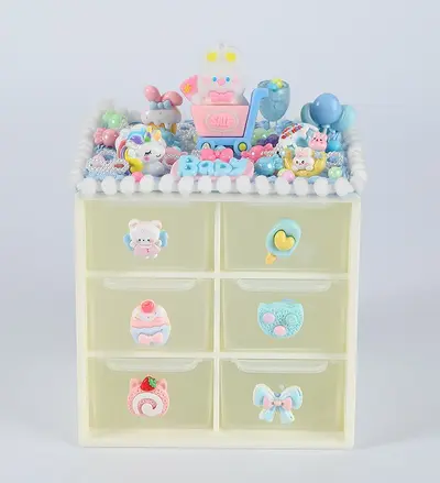 Children's 6-Compartment Jewelry Storage Box with Cream Glue DIY Craft Kit - 8