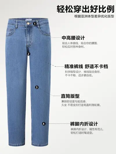 Herren-Jeans, lockere gerade Passform, elastisch, mittlere Taille, Frühjahr