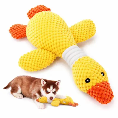 Plush Dog Toy Goose, Two-Tone, Durable, Squeaky - 6
