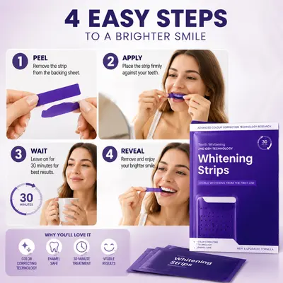 V34 Purple Teeth Whitening Strips Set, Deep Cleaning, Gentle Formula - 3