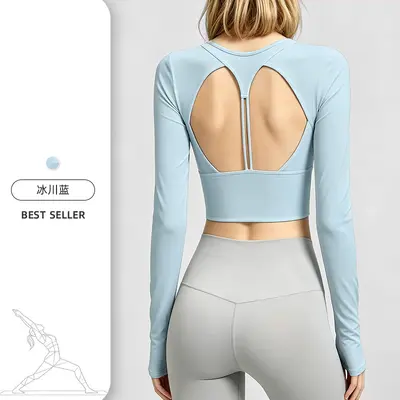Women's fitness yoga top long sleeve open back - 7