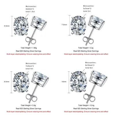 925 Silver Moissanite Stud Earrings for Women, Irregular Multi-Carat Cut - 8