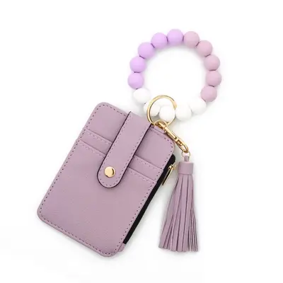 Folded Document and Card Holder Wallet, Solid Color Leather, Silicone Bracelet - 11