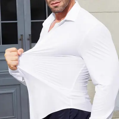 Herren-Langarmhemd, bügelfrei, hochelastisch, nahtloses Design