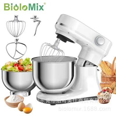 跨境立式厨师机5.5L+4L双碗和面机8档搅拌打蛋揉面机stand mixer - 7