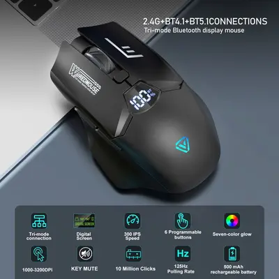 Stok Mevcut Kablosuz Bluetooth Çift Mod Şarjlı Fare Sessiz Oyun Akıllı Ekran Göstergeli Bilgisayar Monitörü Faresi Çapraz Sınır