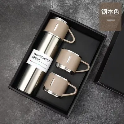 304 Stainless Steel Thermos Cup Set, Straight Body, 1 Cup 3 Lids - 10