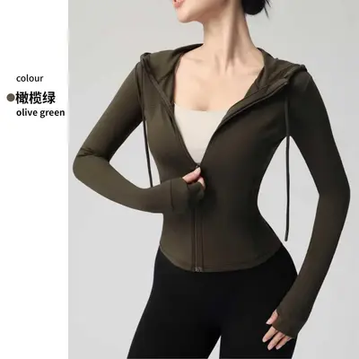 Damen-Yogajacke mit Kapuze, schmale Passform, Fitness-Oberbekleidung - 13