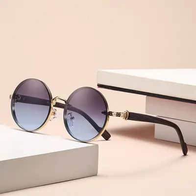 Unisex Classic Metal Round Frame Sunglasses, American Style