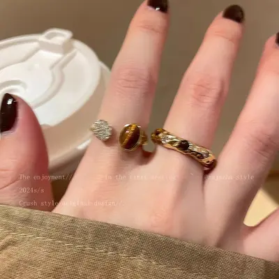 Tiger's Eye Stone Zircon Ring for Women - 5